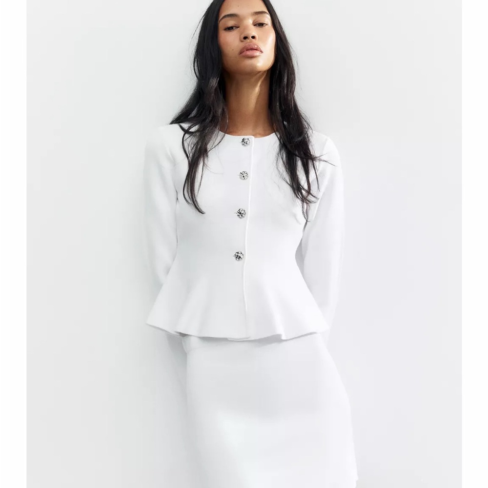 NWT Zara  Peplum Jacket and Skirt Set White Medium